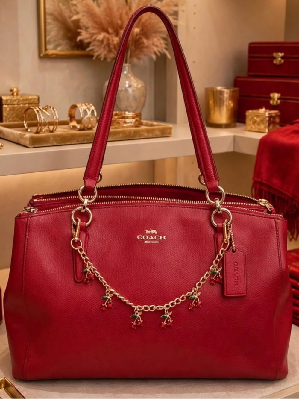 Coach Christie Carryall Satchel F 57520 Red Leather Shoulder Bag EUC